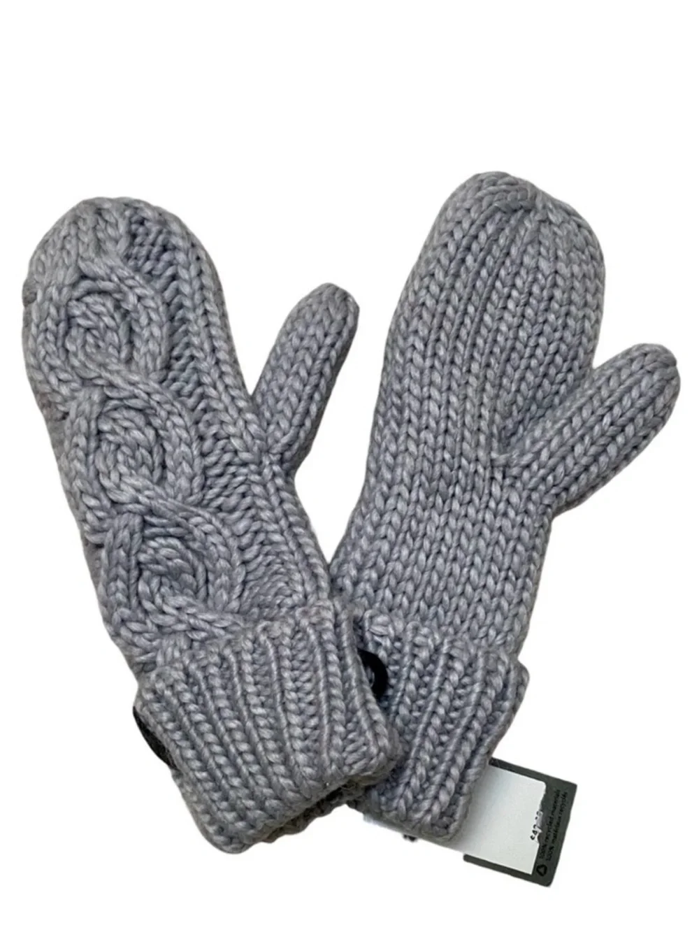 Rella Merino Wool Cable Knit Mittens NWT Gray Fleece Lined One Size